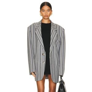 Helsa Oversized Stripe Suit Blazer in Grey Stripe